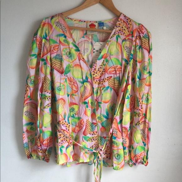 ANTHROPOLOGIE Farm Rio Rainforest Wrap Blouse - Picture 4 of 7